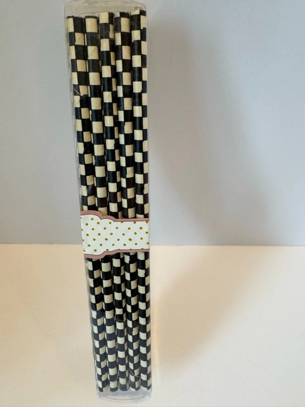 NWT MacKenzie-Childs Black and Cream Check Paper Straws - 25 Pack